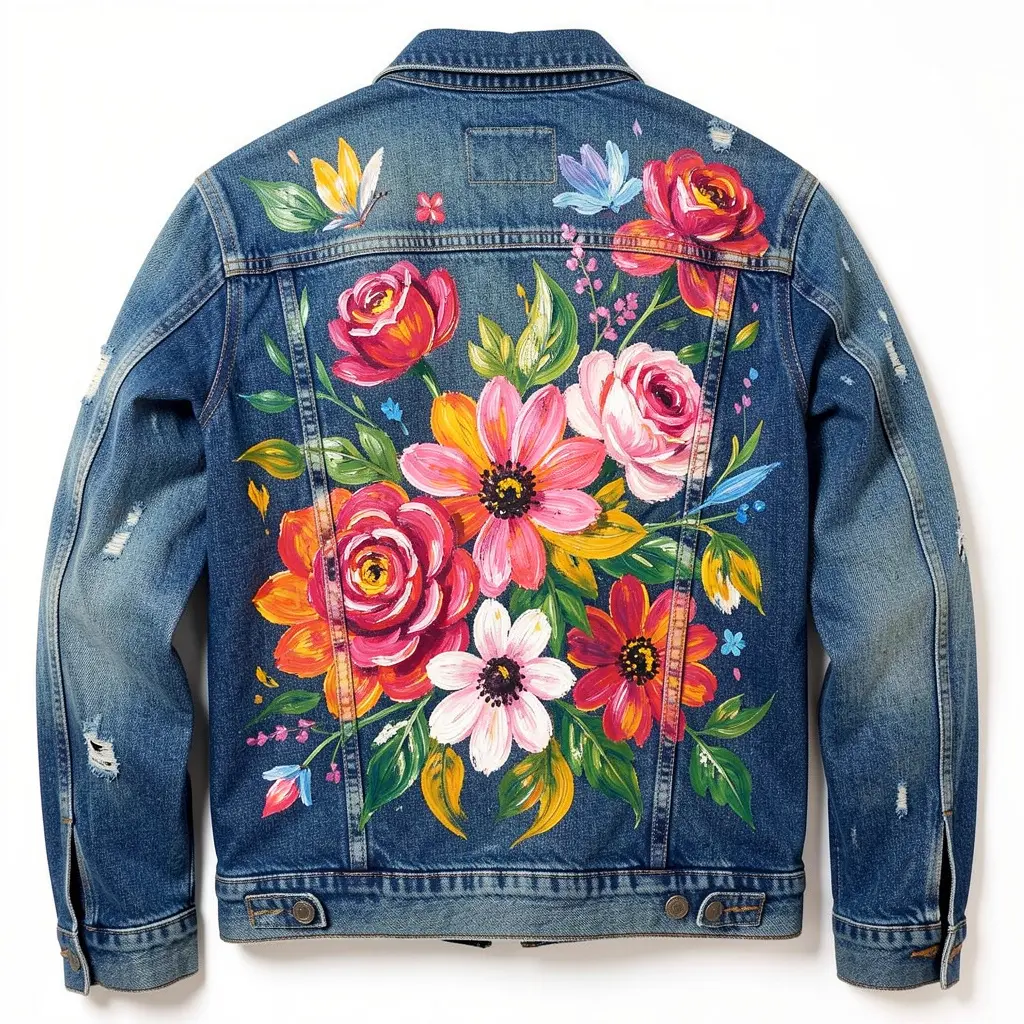 Hand-painted custom denim jacket with artistic design